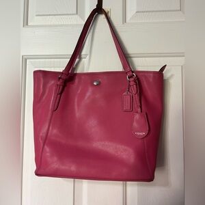 Coach Peyton Saffiano Leather Zip Top Tote Pink Medium Double Handle Lined